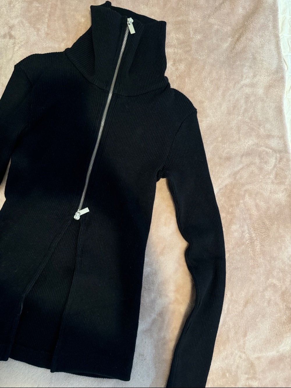 OAK + FORT Black Ribbed High-Neck Zip Jacket